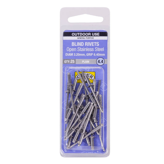 Otter Open Stainless Steel Blind Rivets - 2 x 6.4mm - 25 Pack