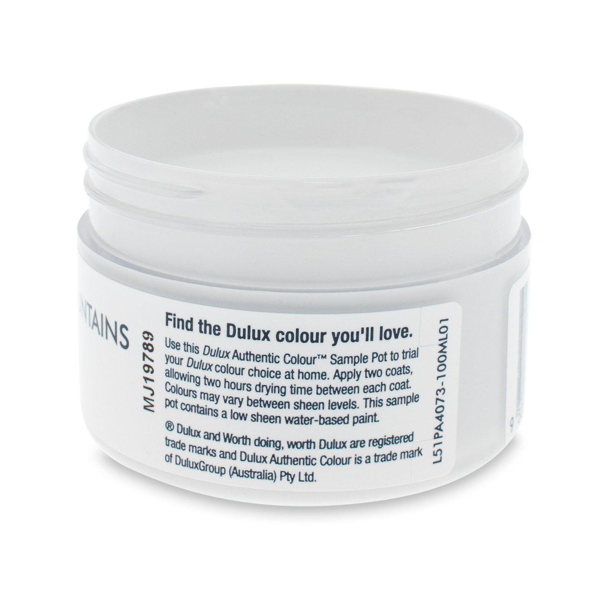 Dulux Snowy Mountains Half Sample Pot 100ml Water Based Low Sheen