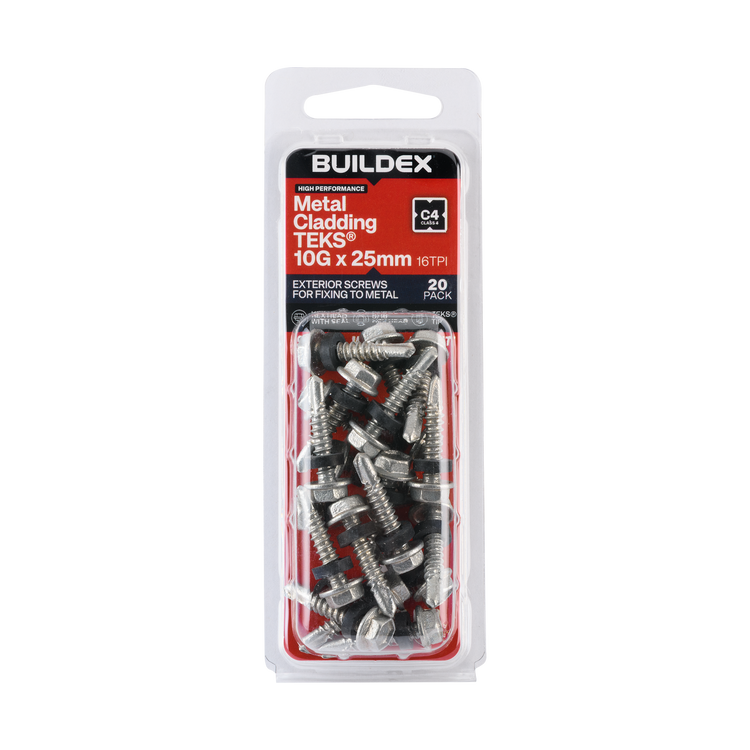 Buildex Teks Screws - 10g x 25mm - Class 4 - 20 Pack