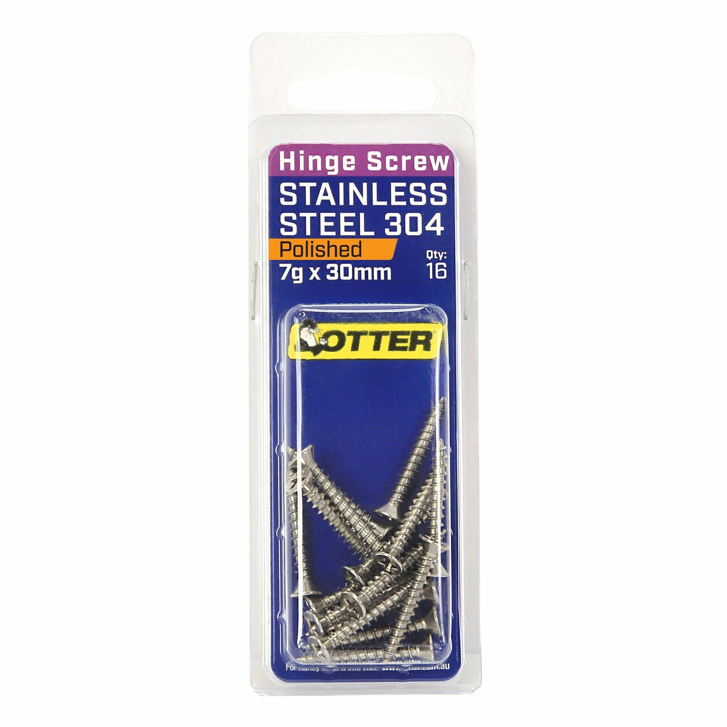 Otter Polished Stainless Steel Hinge Screws - 7 x 30mm - 16 Pack