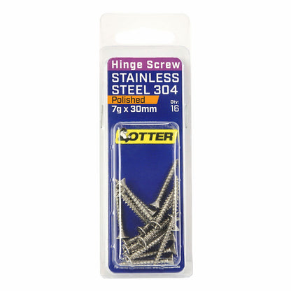 Otter Polished Stainless Steel Hinge Screws - 7 x 30mm - 16 Pack