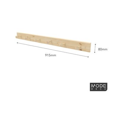 Mode 6 Hook Rack - Natural Pine Board - 6 Hooks - Functional Design