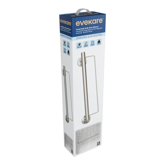 Evekare Towel Rail with Grab Rail - 600mm - Brushed Nickel