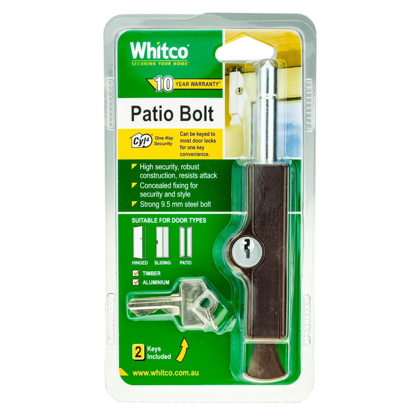 Whitco Patio Bolt - 21 x 118mm - Mahogany