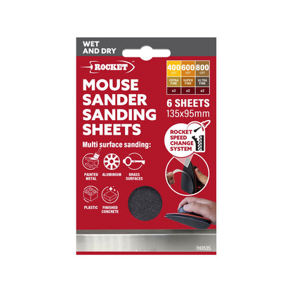 Rocket Mouse Sander - Wet and Dry Sheets - 95 x 135mm - 6 Pack
