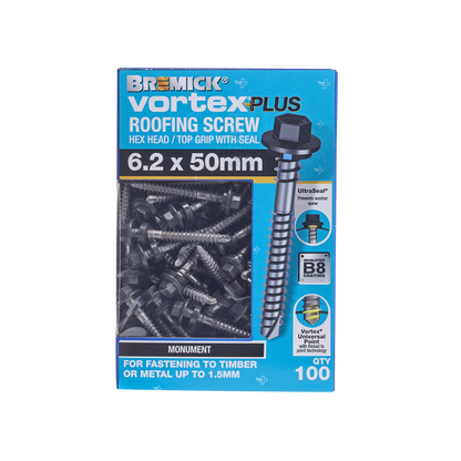 Bremick Vortex Plus Roofing Screw - 6.2 x 50mm - 100 Pack