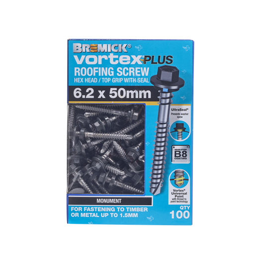 Bremick Vortex Plus Roofing Screw - 6.2 x 50mm - 100 Pack
