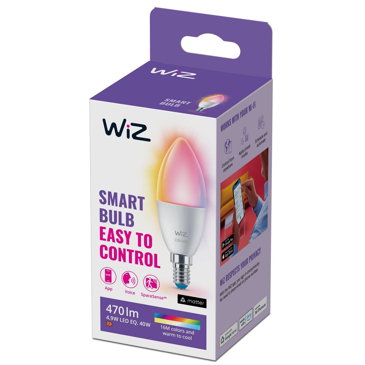Wiz P45 E14 LED Smart Candle Bulb - 4.9W - 470lm