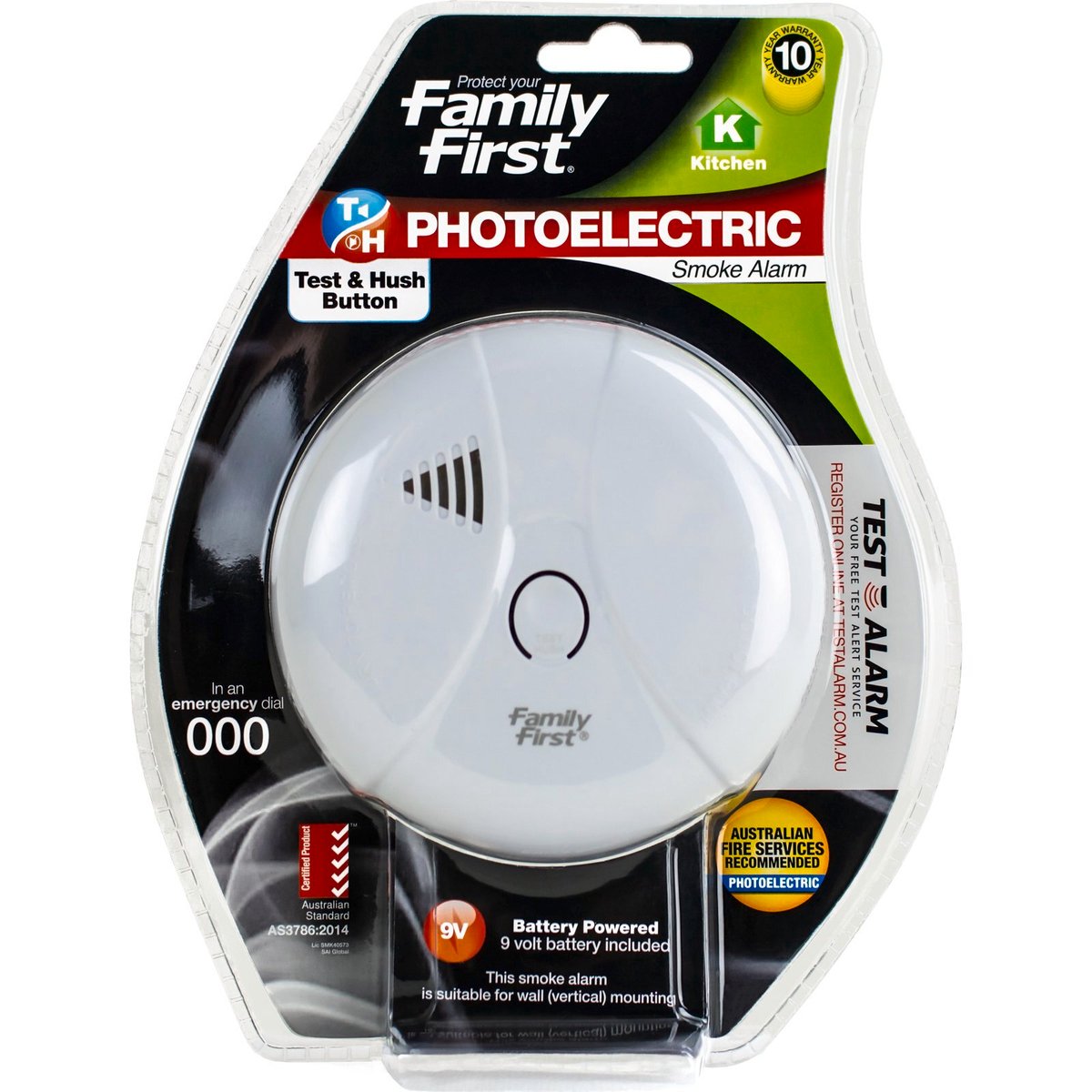 Family First Photoelectric Smoke Alarm - 9V Battery Operated - White