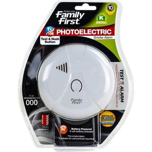 Family First Photoelectric Smoke Alarm - 9V Battery Operated - White