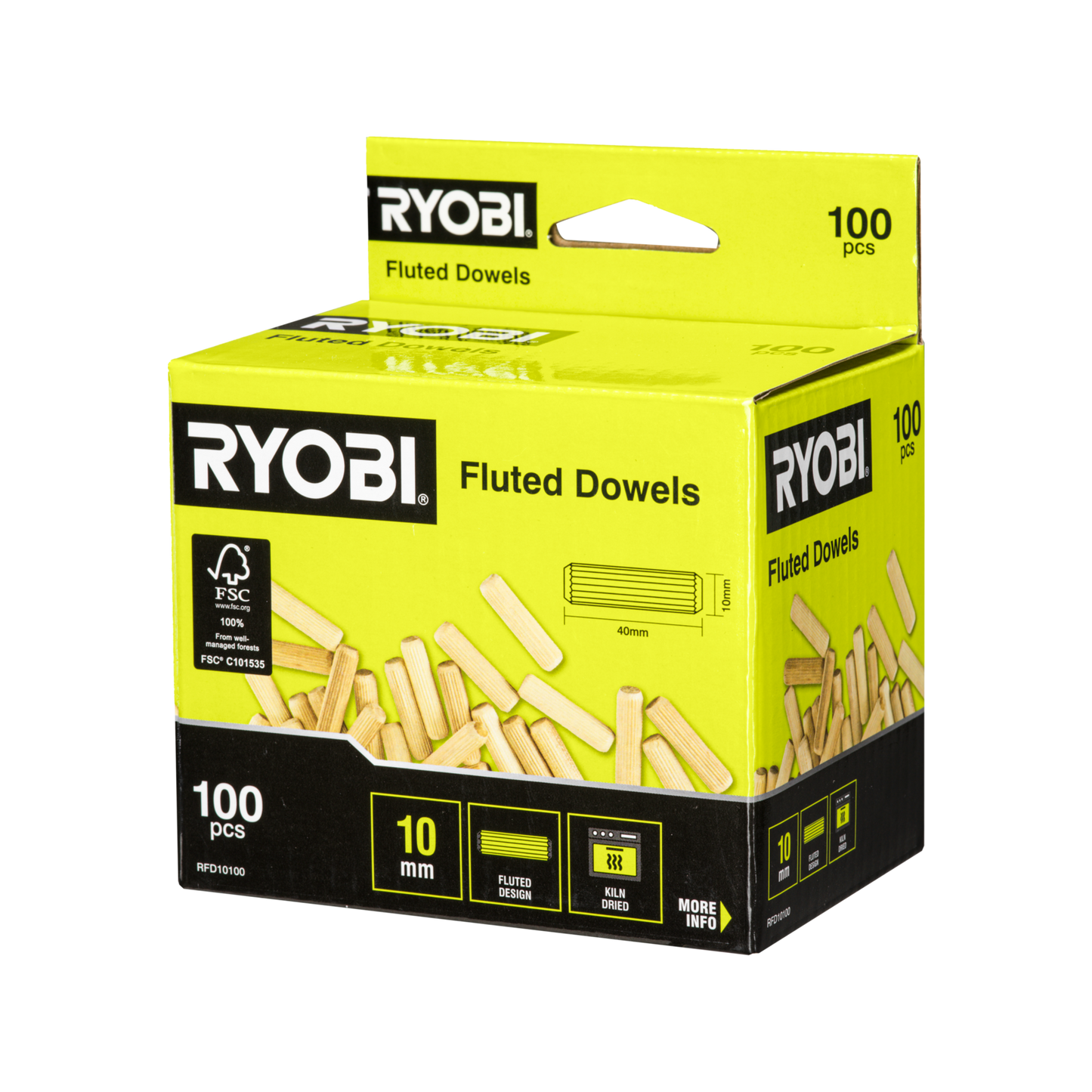 Ryobi Fluted Dowels - 10mm - 100 Pack