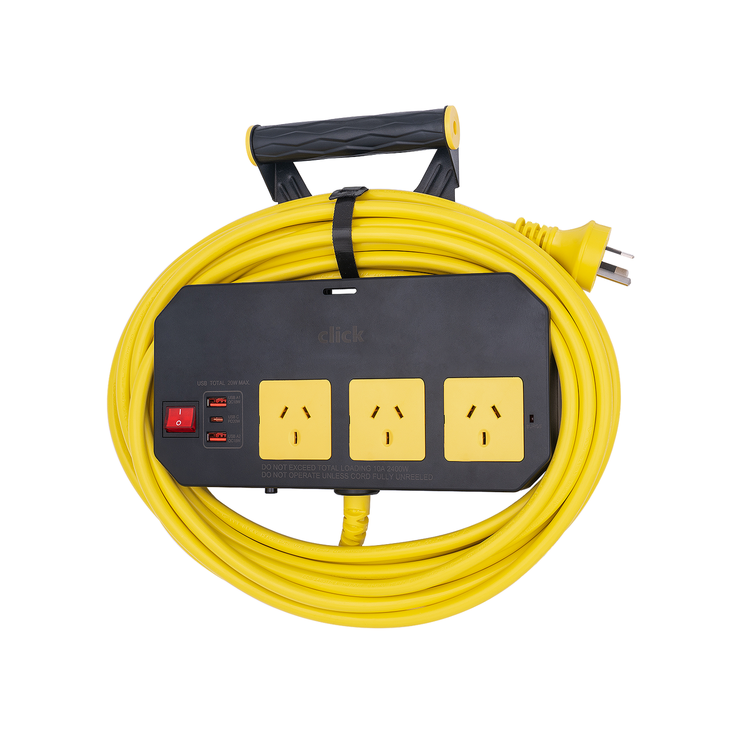Click Cord Wall Mountable Power Board - 10m - 3 Outlet