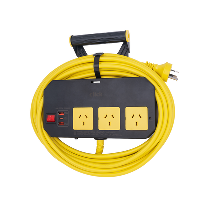 Click Cord Wall Mountable Power Board - 10m - 3 Outlet
