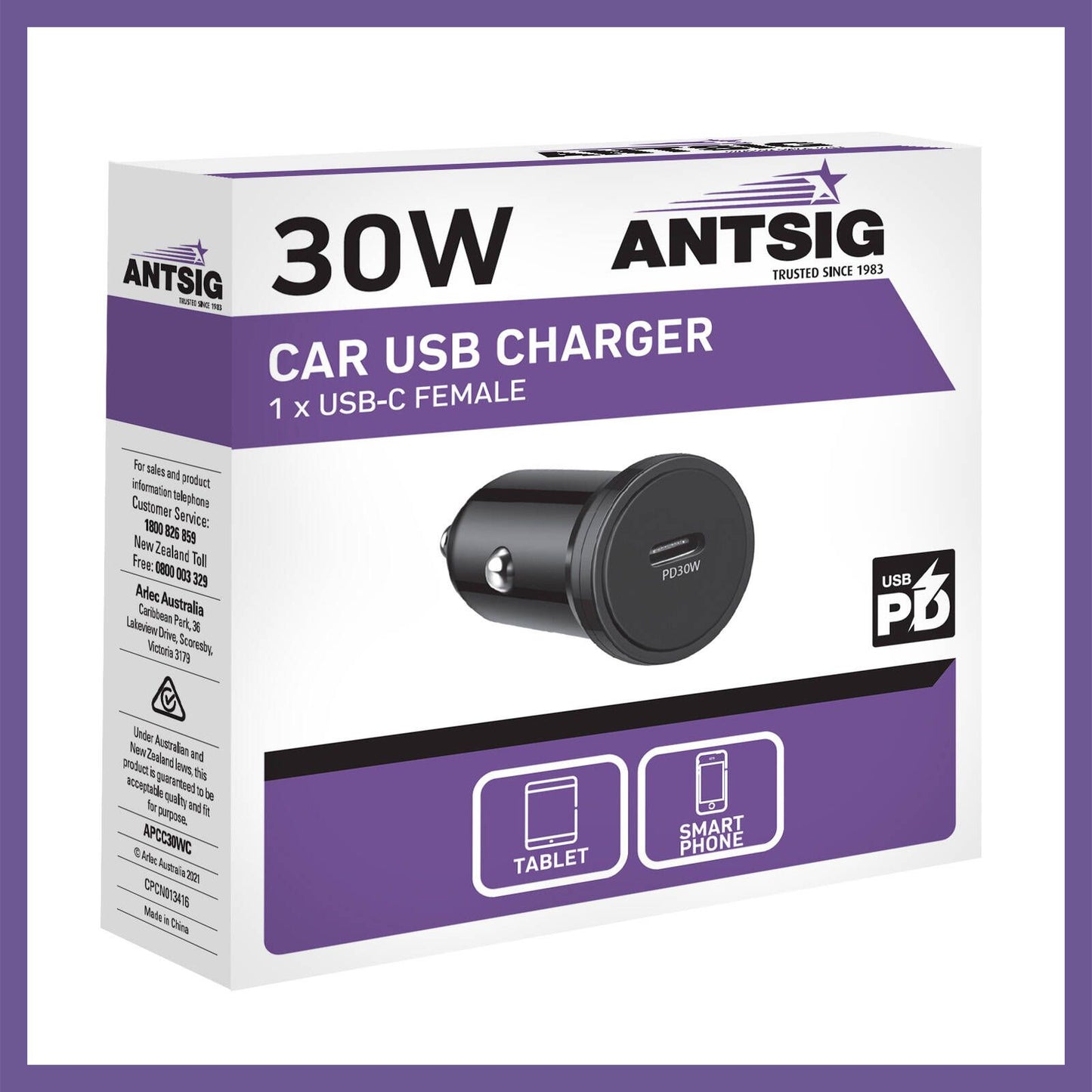 Antsig 30W USB-C Car Charger - 25 x 70mm