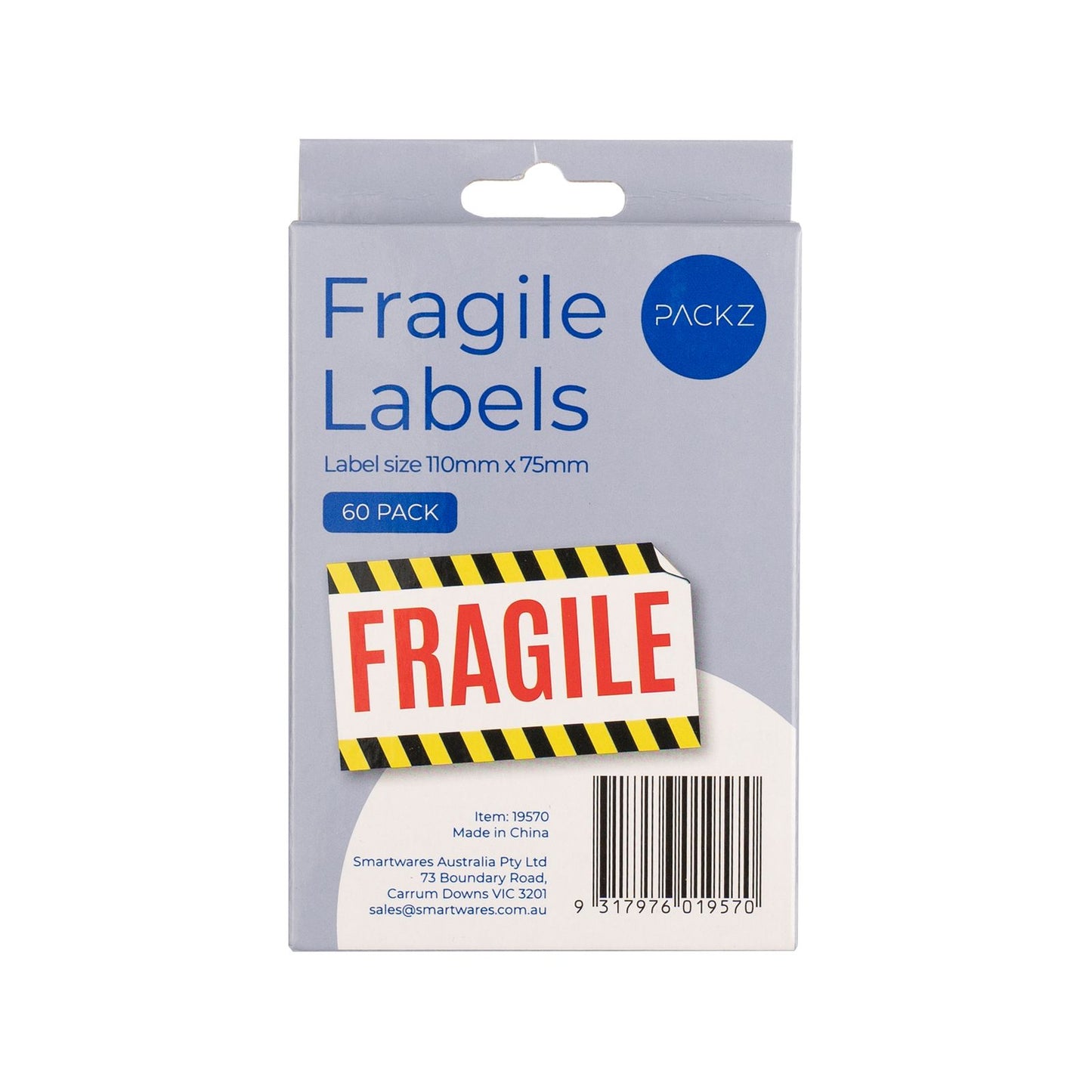 Packz Fragile Labels - 110 x 75mm - 60 Pack