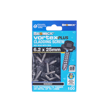 Bremick Vortex Plus Cladding Screw - 6.2 x 25mm - Hex B8 - 100 Pack