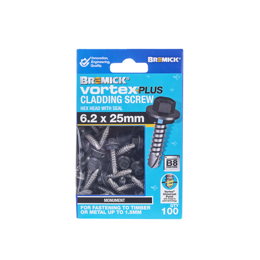 Bremick Vortex Plus Cladding Screw - 6.2 x 25mm - Hex B8 - 100 Pack