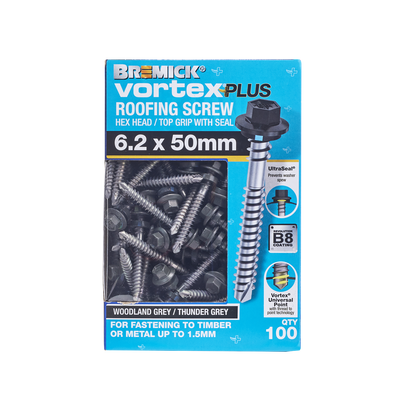 Bremick Vortex Plus Roofing Screw - 6.2 x 50mm - Hex B8 - 100 Pack