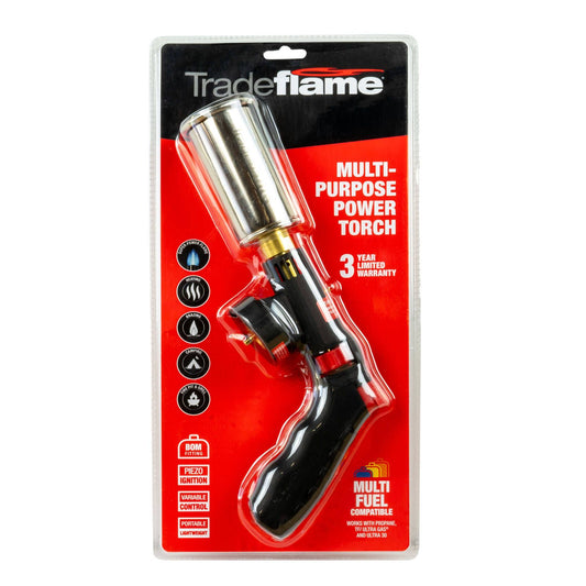 Tradeflame Multi Fuel Compatible Power Torch - Bom Fitting, Piezo Ignition, Portable, Variable Control