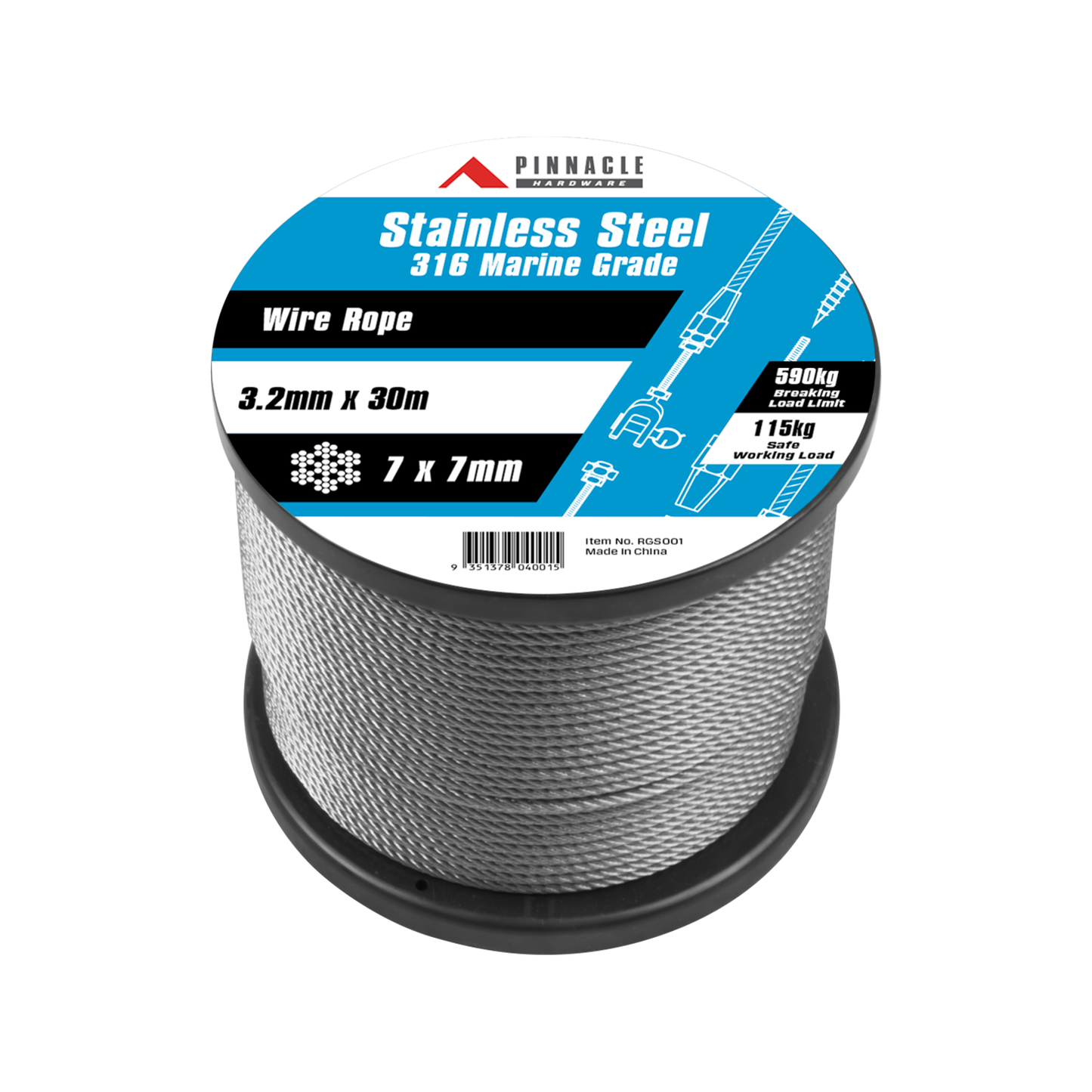 Pinnacle Wire Rope - 3.2mm x 30m - Stainless Steel