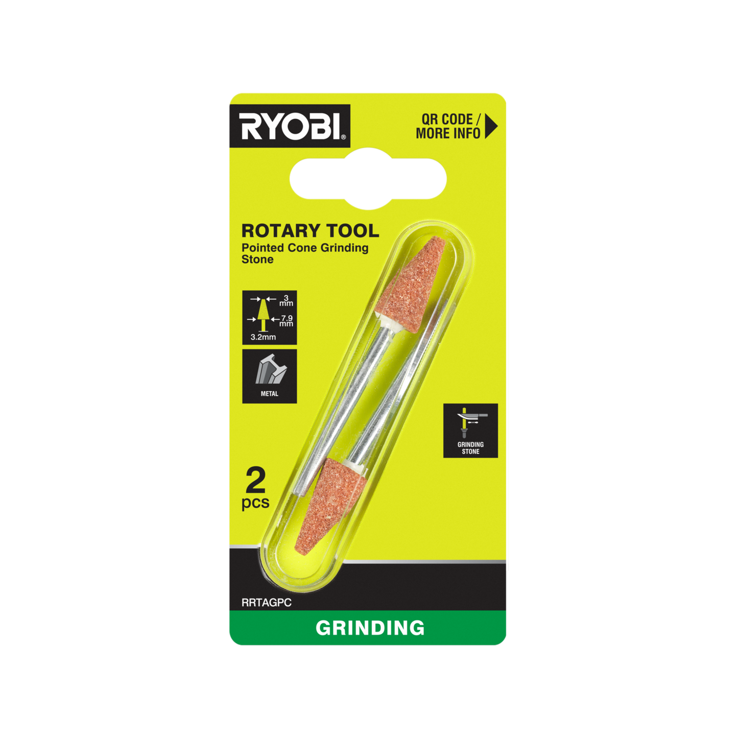 Ryobi Rotary Pointed Cone Grinding Stone - 7.9mm