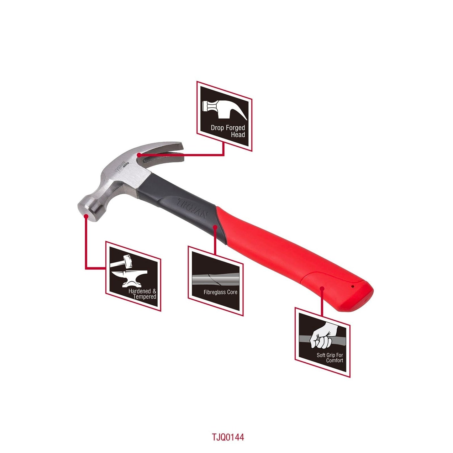 Trojan Fibreglass Claw Hammer - 16oz - 450g