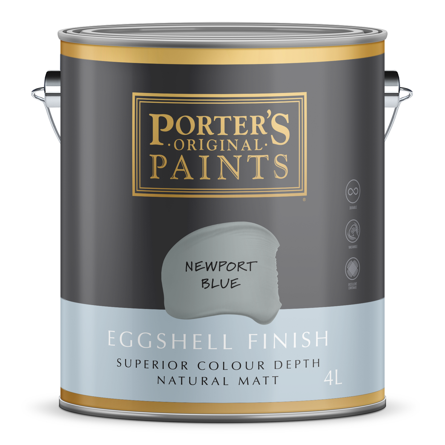 Porter's Broadwall Washable Paint - 4L - Newport Blue - Eggshell