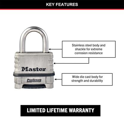 Master Lock Combination Padlock - 57mm - Stainless Steel - Resettable
