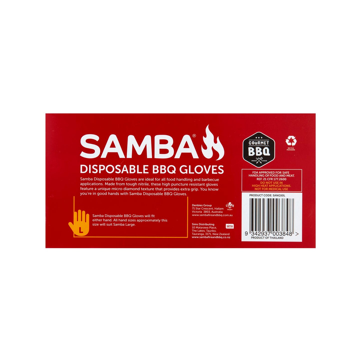Samba Large Disposable BBQ Gloves - 50 Pack