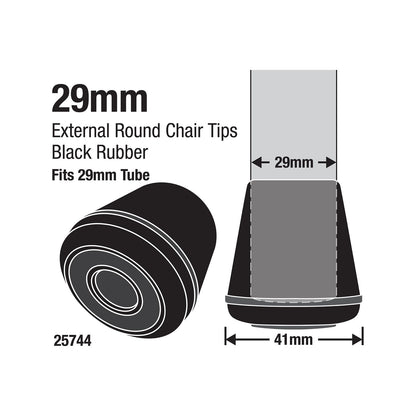 Surface Gard Black Round Rubber Chair Tips - 29mm - 4 Pack
