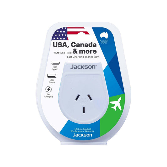Jackson Outbound Slim USB A & C Travel Adaptor - White - USA, Canada