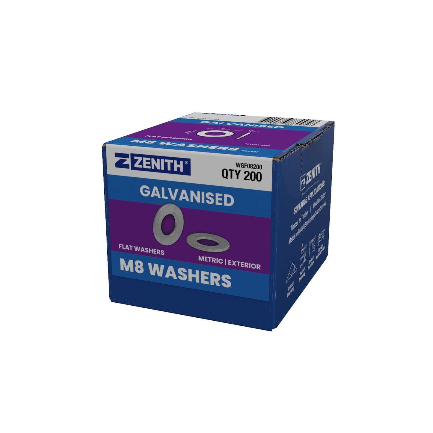 Zenith M8 Hot Dip Galvanised Flat Round Washers - 200 Pack