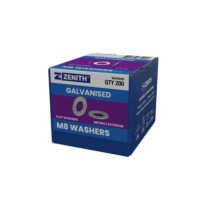 Zenith M8 Hot Dip Galvanised Flat Round Washers - 200 Pack