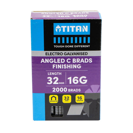 Titan Electro Galvanised Angled Collated Nail C Brads - 32 x 1.6mm - 2000 Pack