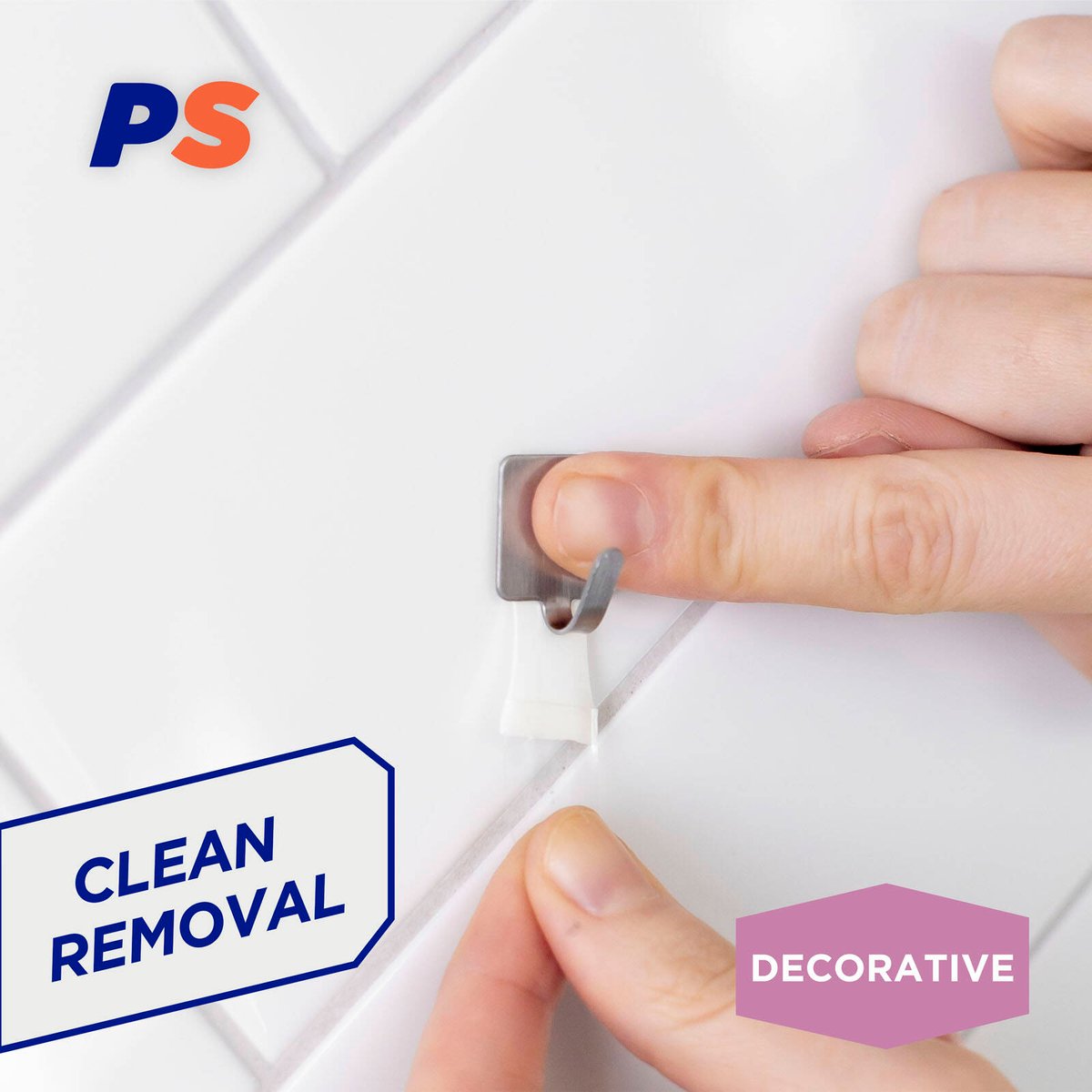 Permastik Small Steel Square Hooks - 9 Pack - Stainless Steel - Removable