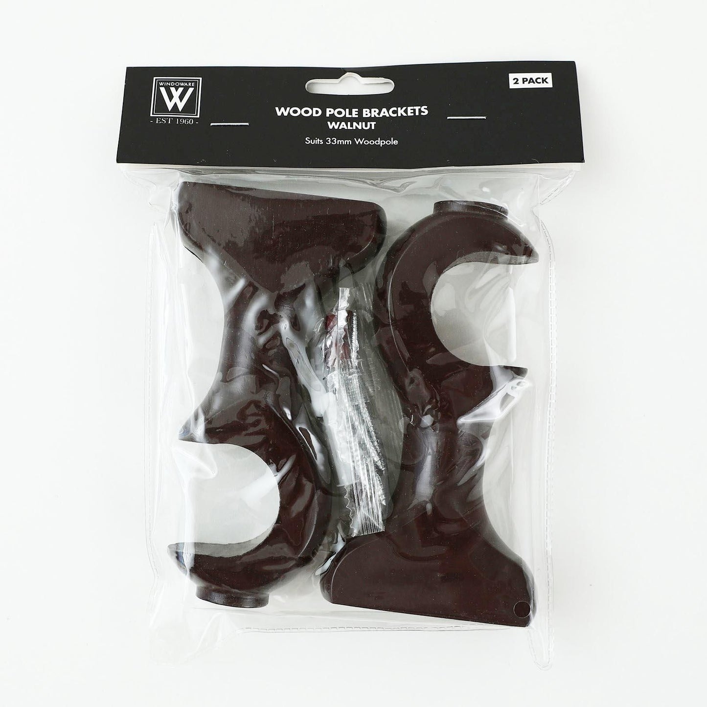 Windoware Curtain Brackets - 33mm - Walnut - 2 Pack