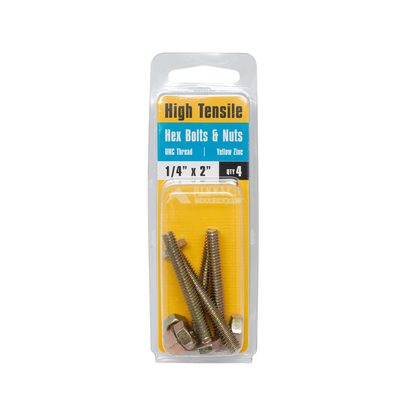 Pinnacle Hex Bolt & Nut - 1/4 x 2" - Yellow - 4 Pack