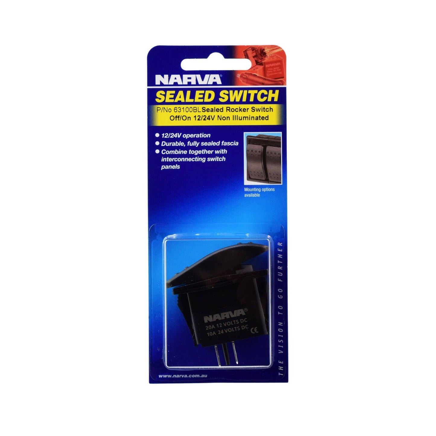 Narva SPST Sealed Rocker Switch - 12V/24V - 20A/10A