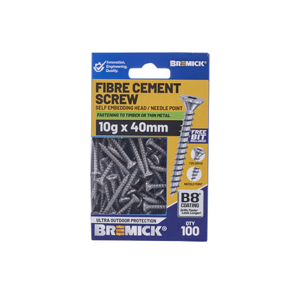 Bremick Fibre Cement Screw - 10g x 40mm - T25 B8 - 100 Pack