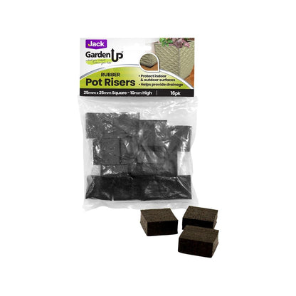 Jack Rubber Pot Risers 25mm Square 16 Pack - Drainage - Black