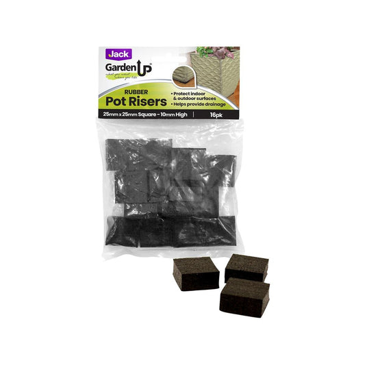 Jack Rubber Pot Risers 25mm Square 16 Pack - Drainage - Black
