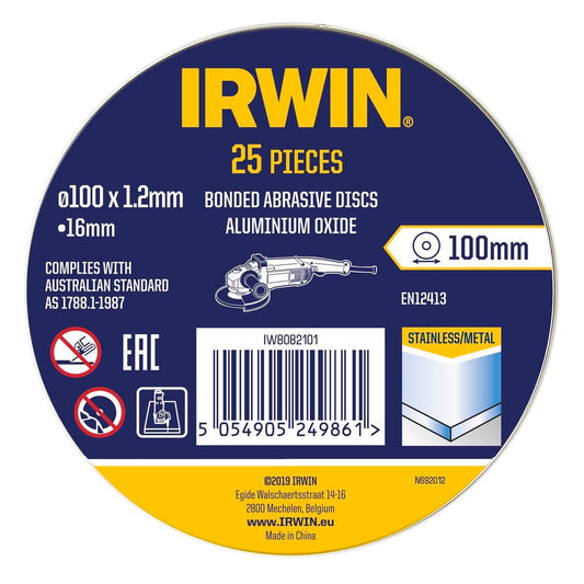 Irwin Metal Cut Off Disc 100mm 25pk - Aluminium Oxide - 1.2 x 16mm
