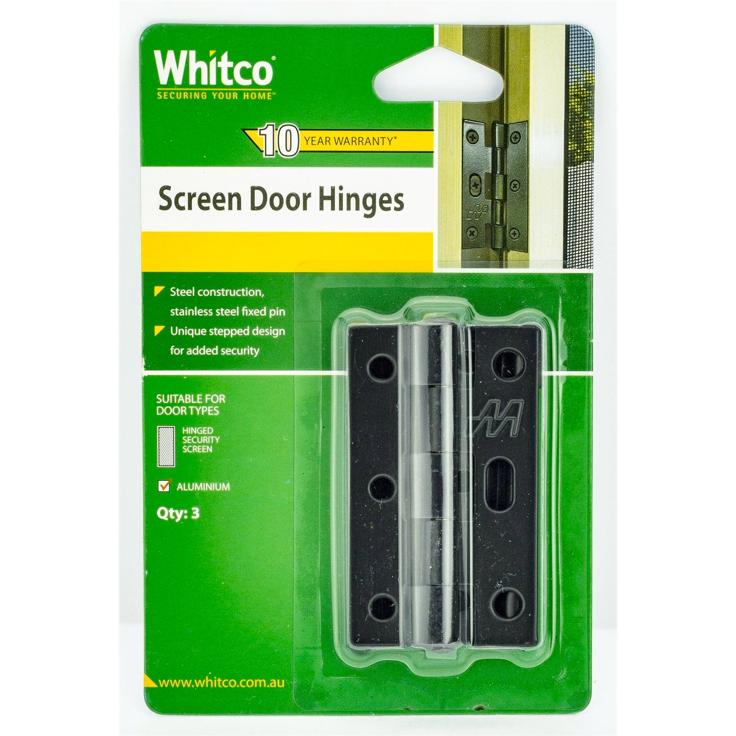 Whitco Screen Door Hinge - 45 x 75mm - Black - 3 Pack