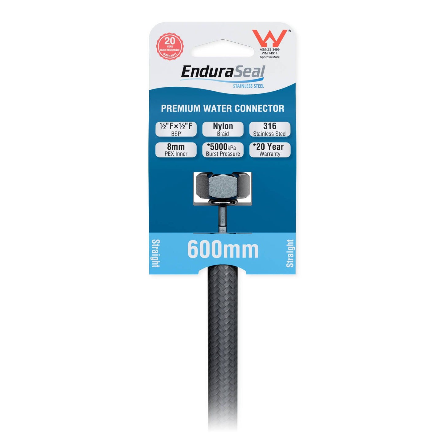 Enduraseal Silver Flexible Braided Water Connector - 600mm