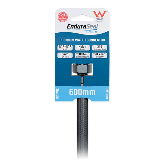 Enduraseal Silver Braided Water Connector Straight 600mm