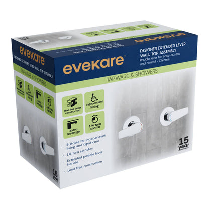 Evekare Chrome 1/4 Turn Extended Lever Wall Top Assembly - 150mm