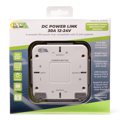Kt Solar 30A DC Power Link 4 Way 12/24V - Black