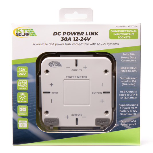 Kt Solar 30A DC Power Link 4 Way 12/24V - Black
