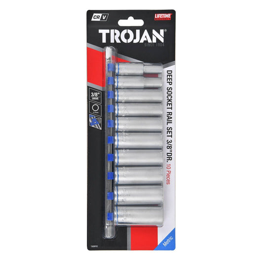 Trojan Deep Socket Rail Set - 3/8" Drive - 8-19mm - 10 Piece