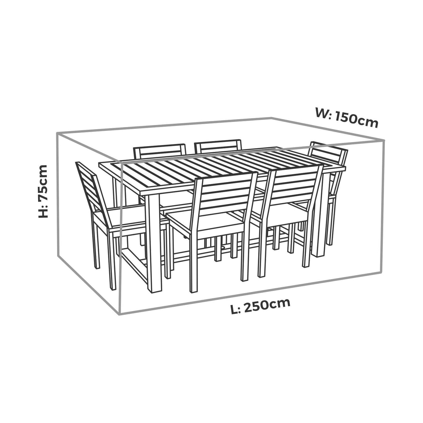Mojo Medium Rectangle Table & Chairs Cover - 2500 x 750 x 1500mm